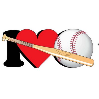 I Love Baseball w/ Bat Magnet w/ Full Magnetic Back (12 Square Inch)