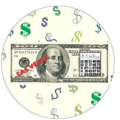 Las Vegas Bingo $100 Bill Round Metal Photo Magnet (2 1/2" Diameter)