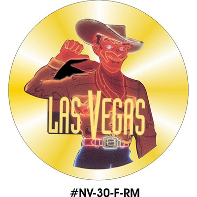 Vegas Vic Neon Cowboy Round Metal Photo Magnet (2.5" Diameter)