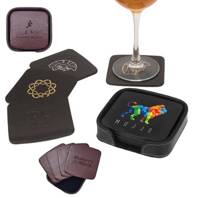 Atlantis Bonded Leather Square Coaster Set