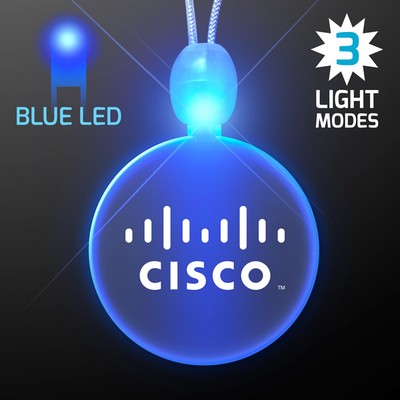 Light Up Promotional Acrylic Circle Necklaces with Blue LED - PRINTED