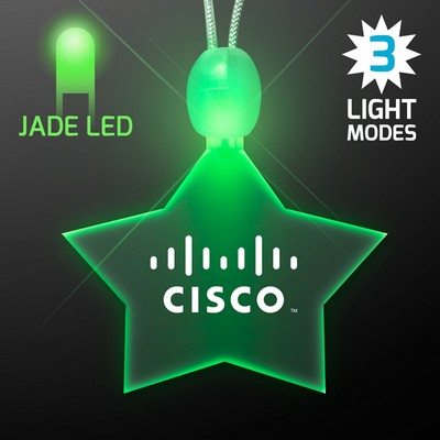 Light Up Promotional Acrylic Star Necklaces with Green LED - PRINTED