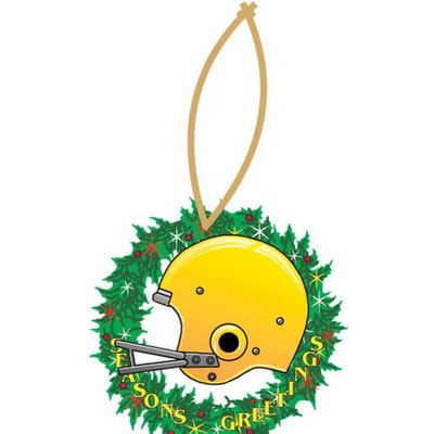Football Helmet & Wreath Ornament w/ Clear Mirrored Back (3 Square Inch)