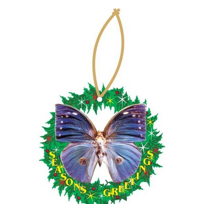 Blue Butterfly Promotional Wreath Ornament w/ Black Back (3 Square Inch)