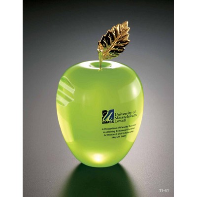 Translucent Green Lucite Apple Award w/ Gold Metal Stem