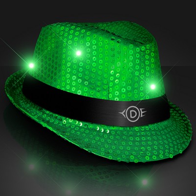 Sequin Green Fedora Hats with Black Bands - PRINTED
