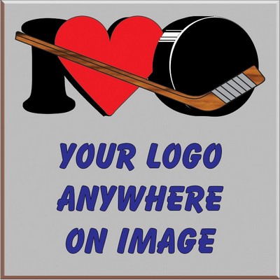 I Love Hockey Metal Photo Magnet w/ Magnetic Back (2 1/2" Square)