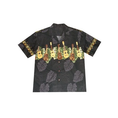 Black Hawaiian Shirt - 100% Cotton Poplin Tropical Print w/ Coconut Buttons (S - 3XL in-stock)