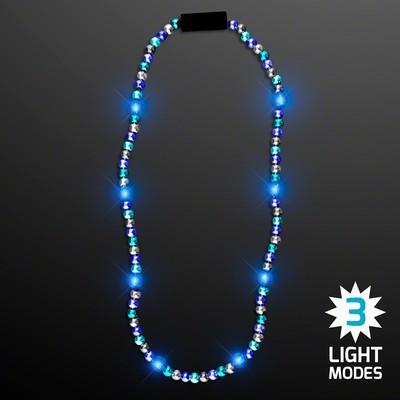 Flashing Light Up Beaded Necklace in Blue & Silver - BLANK