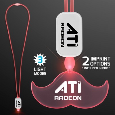 Neon Look Necklace Red LED Lanyards with Acrylic Mustache Pendants - PRINTED