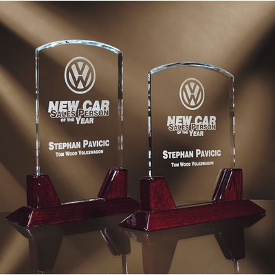 Clear Crystal Award With Piano Finish Rosewood Base