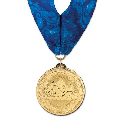 Swimming Brite Laser Medal w/Stock Millennium Neck Ribbon (2")