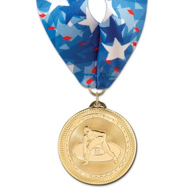 Wrestling Brite Laser Medal w/Stock Millennium Neck Ribbon (2")