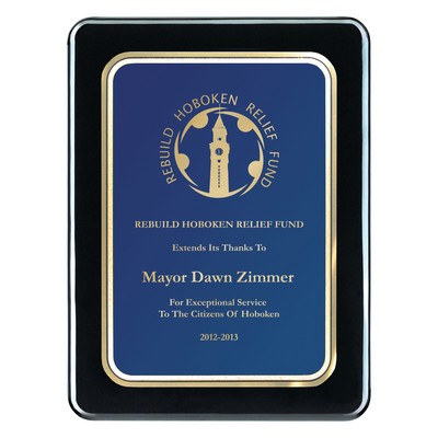 Plaque - Round Corner Piano Wood Plaque w/ Plate - Jet Black (9"x12")