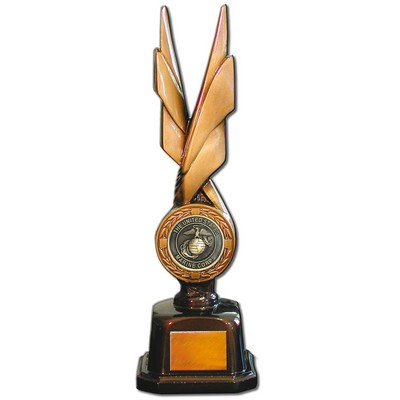 Stock Phoenix 14" Trophy with 2" US Marine Corp Coin and Engraving Plate
