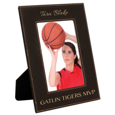Custom Laser Engraved Leatherette Picture Frame-Black/Engraves Gold, Medium