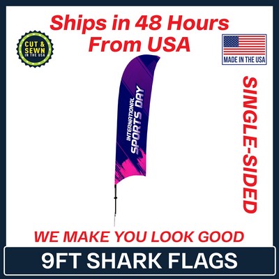 9' Shark Flag - Single Sided w/Spike Base - Made in the USA