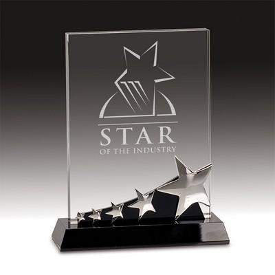 8" Rectangle Crystal Award w/Silver Stars & Black Base