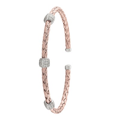 Rose gold sterling silver fashion bangle with C.Z. stones