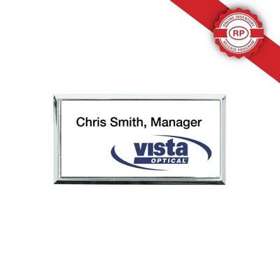 Plastic Framed Badges Square Corners (1.5"X3") (Screened & Engraved)