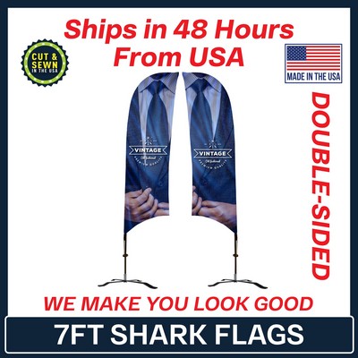 7' Shark Flag - Double Sided w/ Black X Base - Made in the USA