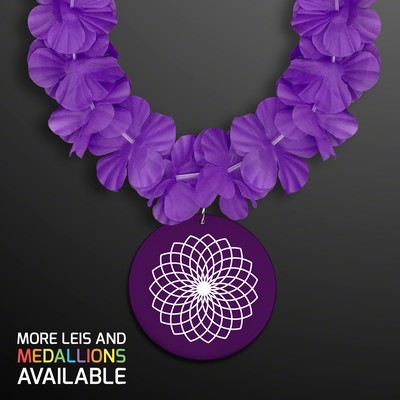 Purple Flower Lei Necklace with Purple Medallion (Non-Light Up) - PRINTED