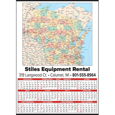 Small Wisconsin State Map Year-In-View® Calendar