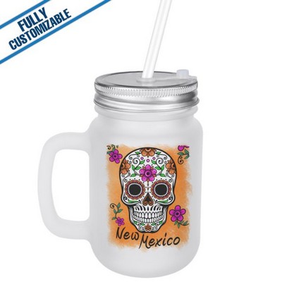 12 Oz. Frosted Mason Jar w/Lid & Straw Full Color