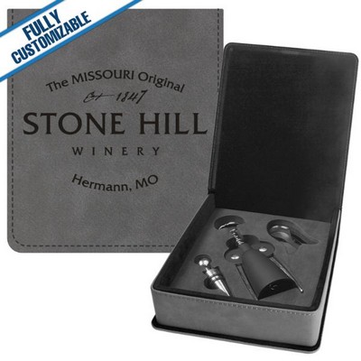 Gray Leatherette - 3-Piece Wine Tool Gift Set