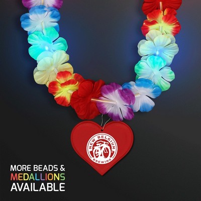 Rainbow Lei LED Flower Necklace with Heart Medallion - PRINTED