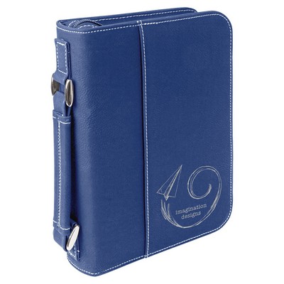 Book Cover with Handle & Zipper, Blue Faux Leather, 6 3/4" x 9 1/4"