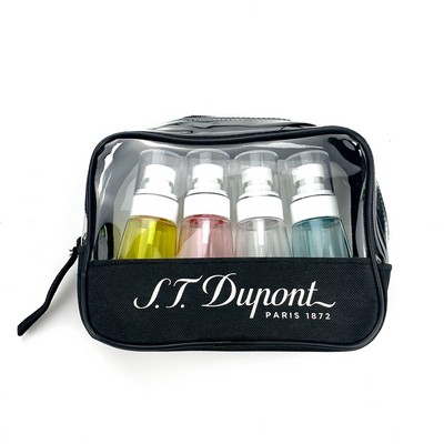 Clear PVC Cosmetic Pouch Bag For Toiletry Bottles With Oxford Accent And Piping Edging