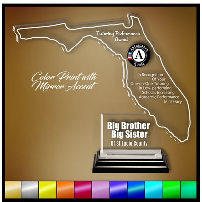8" Florida Clear Acrylic Award with Color Print and Mirror Accent
