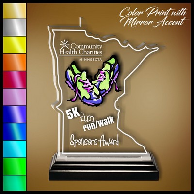 8" Minnesota Clear Acrylic Award with Color Print and Mirror Accent