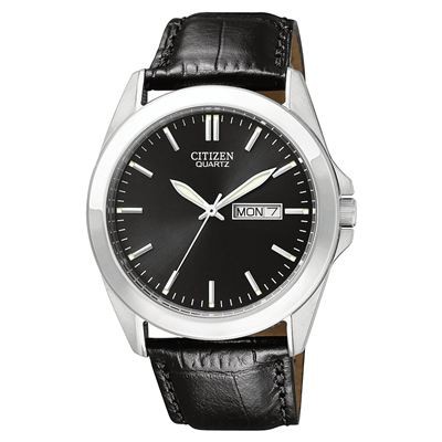 Citizen Men's Quartz Black Leather Watch w/Black Dial
