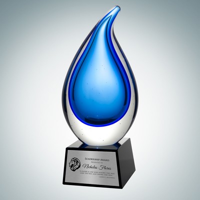 Art Glass Rain Drop Award w/ Silver Plate