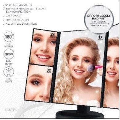 Vivitar® 24 LED Lightup Tri-Fold Black Mirror