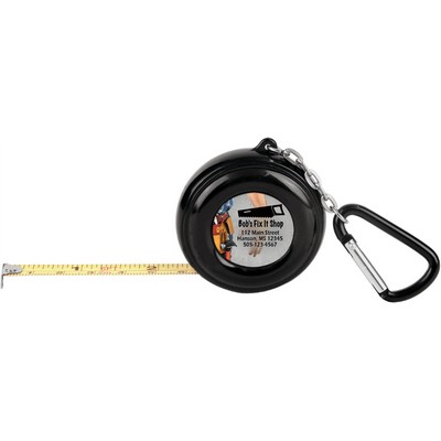 6' Black Pocket Tape Measure W/Carabiner