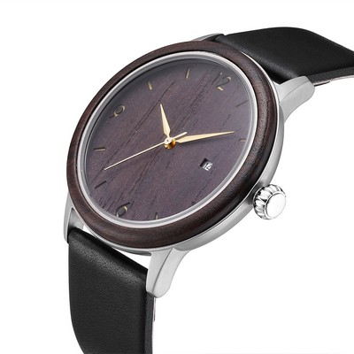 Ebony Wood & Leather Watch