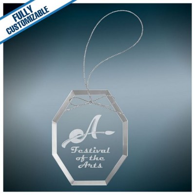 Octagon Clear Glass Ornament w/Silver String & Box (3.75")