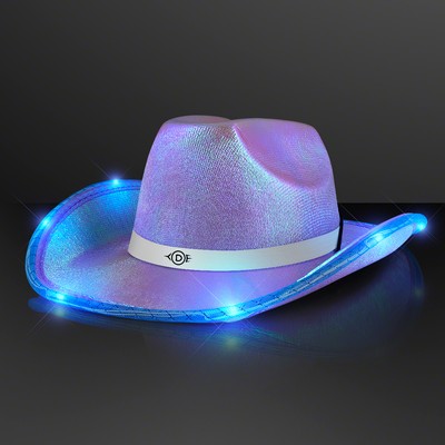 Purple Blue Iridescent LED Cowgirl Hat with White Band - PRINTED