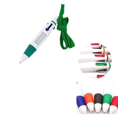 Retractable 4-Color Pen with Lanyard