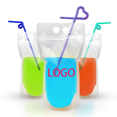 Reusable Translucent Plastic Drink Pouch With Zipper Seal 12 oz
