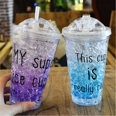 16oz Double Wall Plastic Gel Cooler Cup With Straw Dome Lid