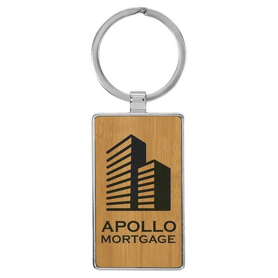 2 3/4" x 1 1/4" Leatherette/Metal Bamboo Rectangle Keychain