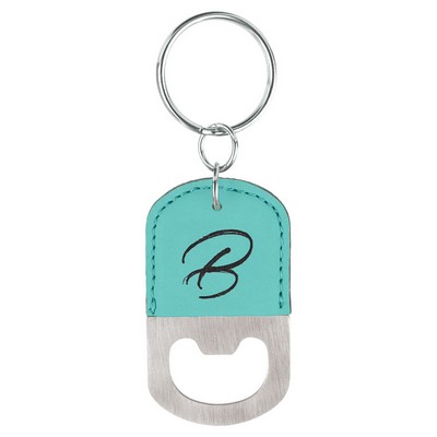 Oval Teal Leatherette Bottle Opener Keychain