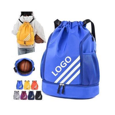 17" Oxford Cloth Drawstring Basketball Backpack w/Multiple Pockets