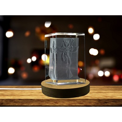 Bastet 3D Engraved Crystal Award w/LED Base