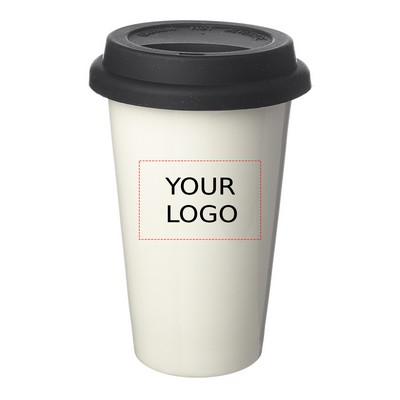 Double Wall Insulated Ceramic Tumbler with Lid, 11 Oz.