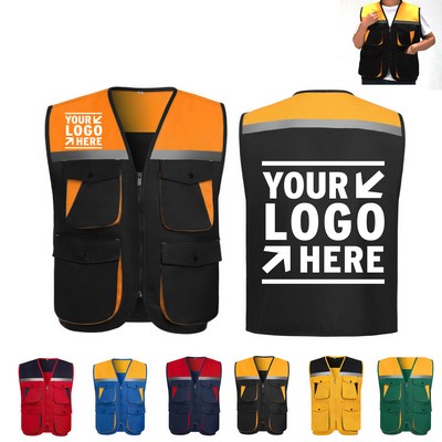 Polyester Contrasting Reflective Vest with 4 Button Pocket